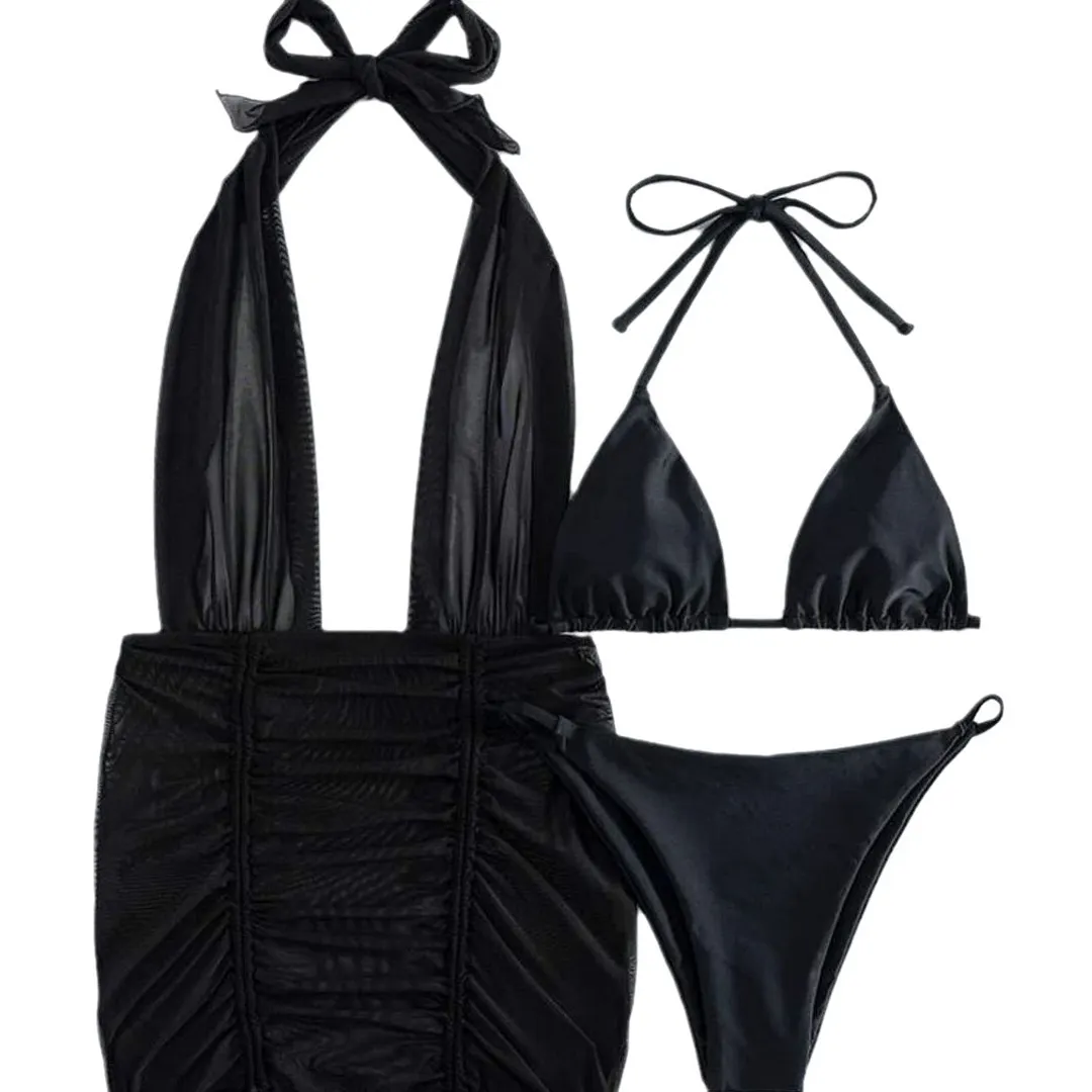Uveng Sexy Drawstring New Three-Piece Mesh Swimsuit Bikini