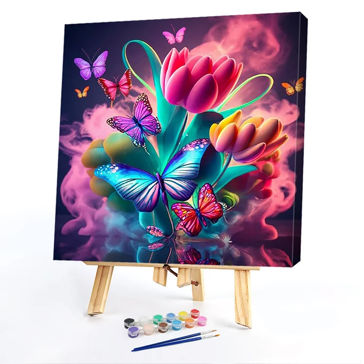 Oil Paint By Numbers - Flowers Butterflies - 40*40CM