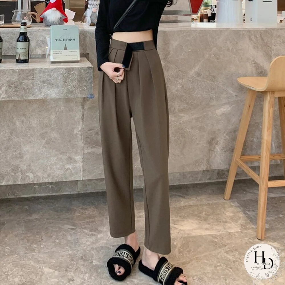 Fashion Velcro Office Lady Loose Harem Pants Summer High Waist Elegant Women Suit Pants Casual Chic Straight Ankle-length Pants