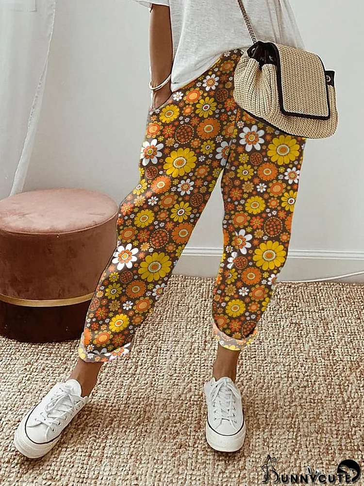 Women'S Floral Art Print Wide-Leg Pants