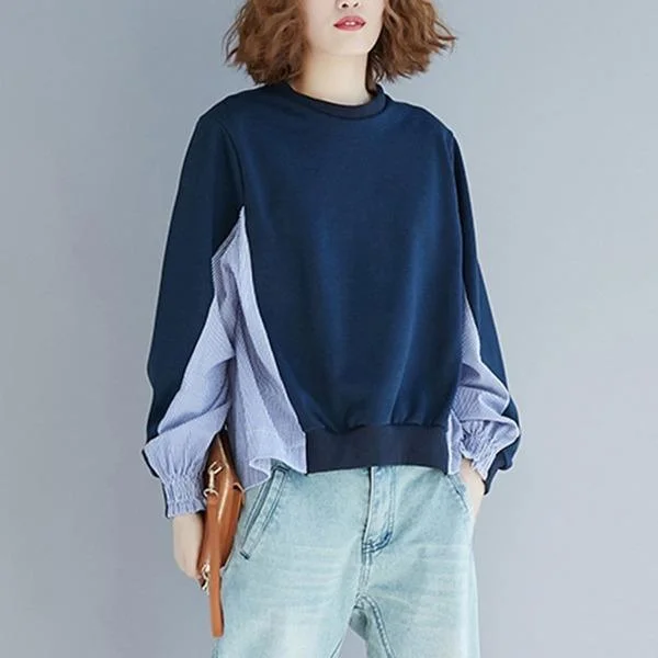 Oversized Women Autumn Casual Sweatshirt  Patchwork Striped Loose Comfortable Female Pullovers Tops