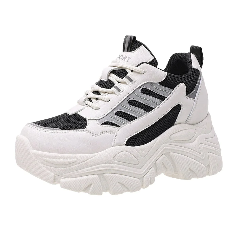 Spring Autumn Chunky Sneakers For Women 2022 Fashion Platform Vulcanized Shoes Woman Black Beige Thick Bottom Trainers