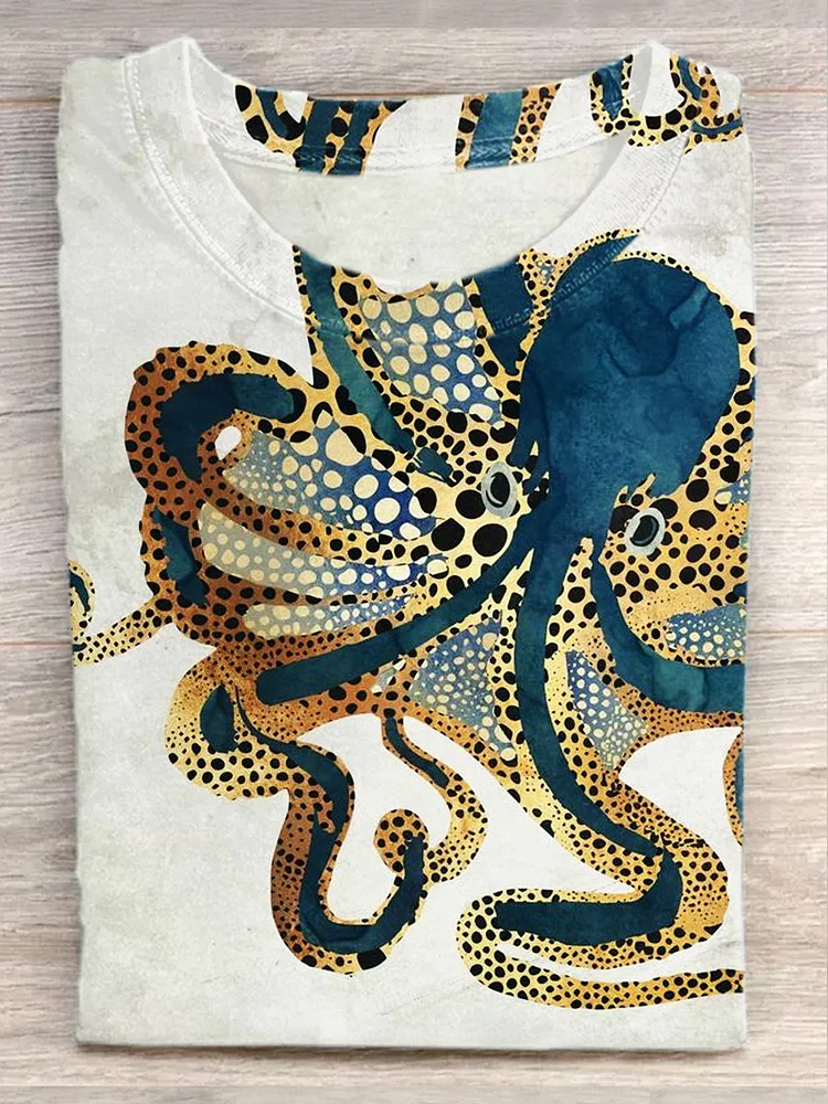 Unisex Octopus Art Print Casual Short Sleeve T-Shirt