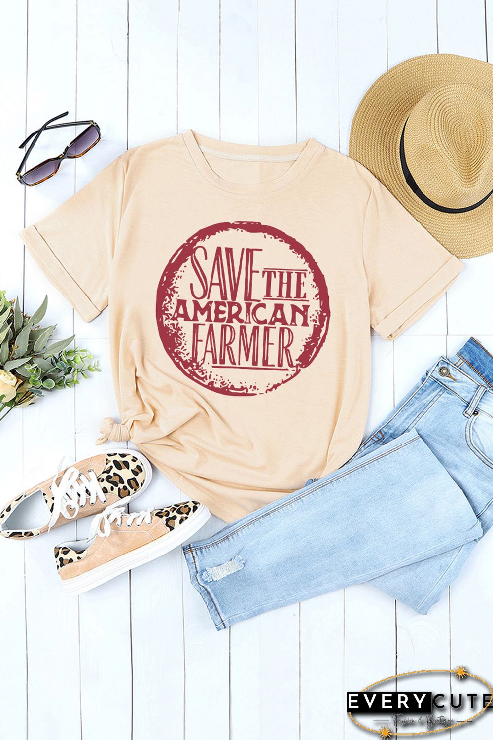 Khaki SAVE THE AMERICAN FARMER Graphic Print Tee