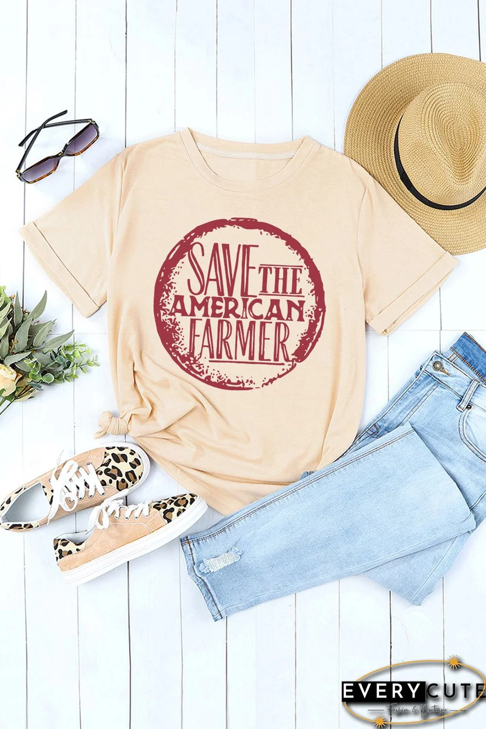 Khaki SAVE THE AMERICAN FARMER Graphic Print Tee