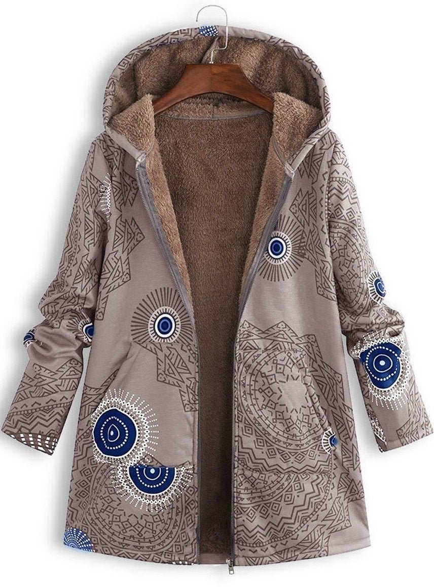 Hooded Abstract Print Coat