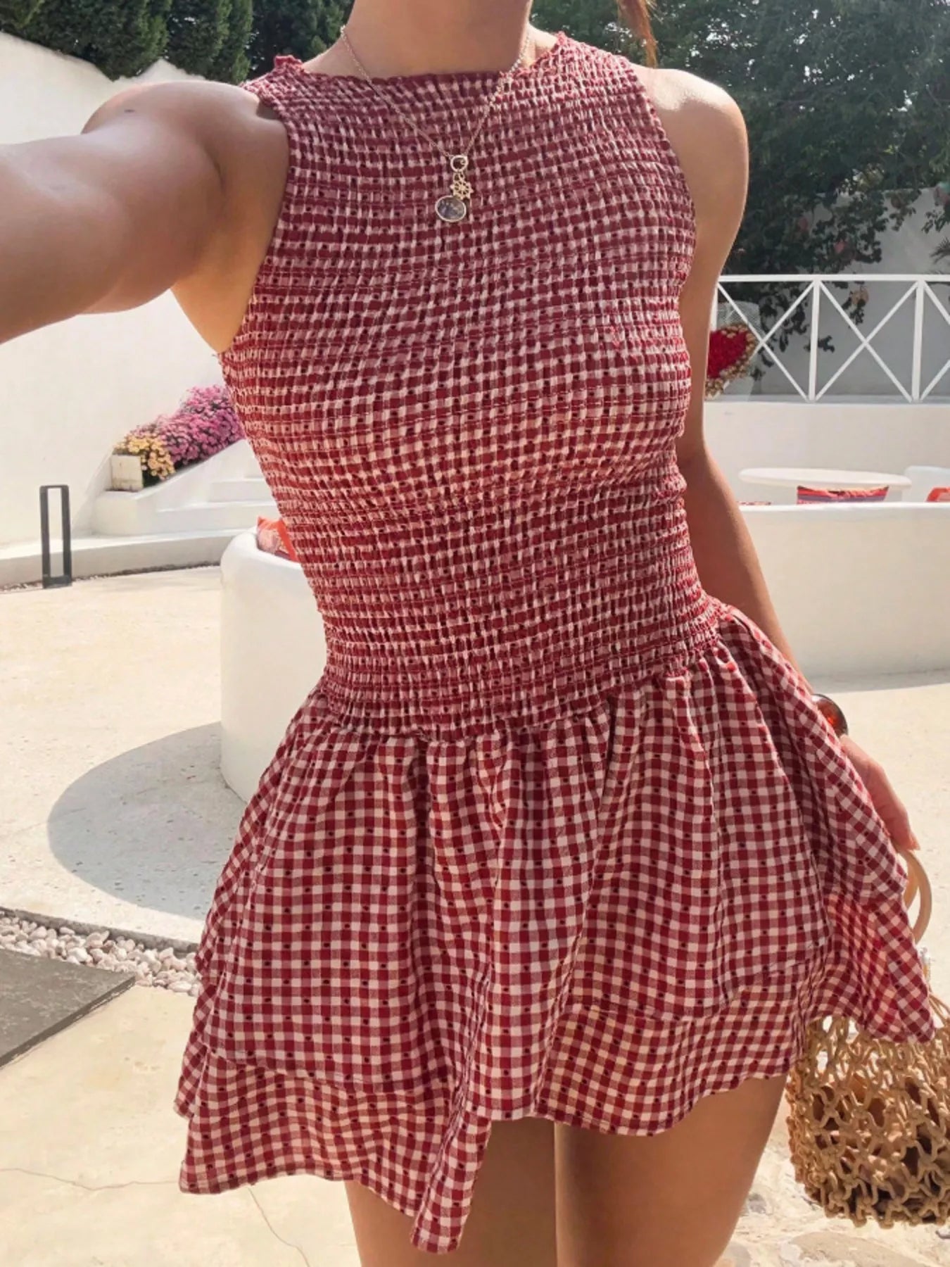 Gingham Smocked Mini Dress mysite idetrend