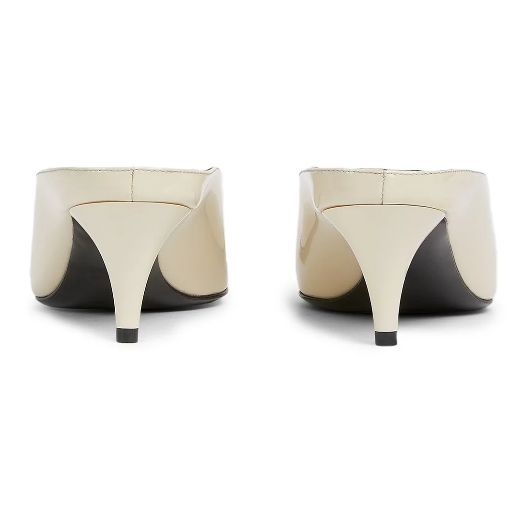 Casual V-Cut Pointed Toe Kitten Heel Ivory Mule Shoes for Women