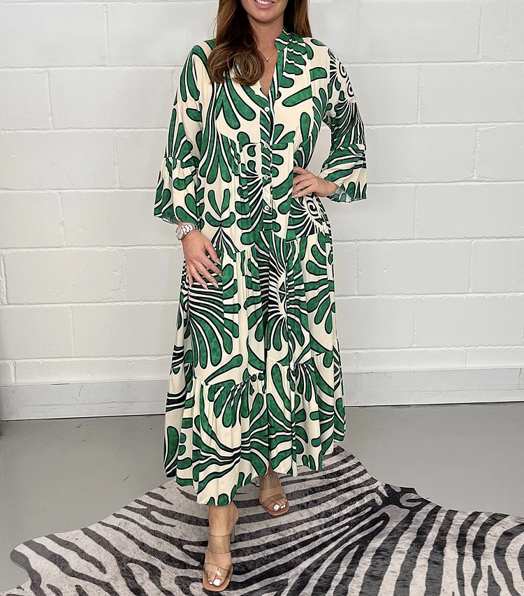 🔥LAST DAY 50% OFF 🔥Printed Button Up Maxi Dress