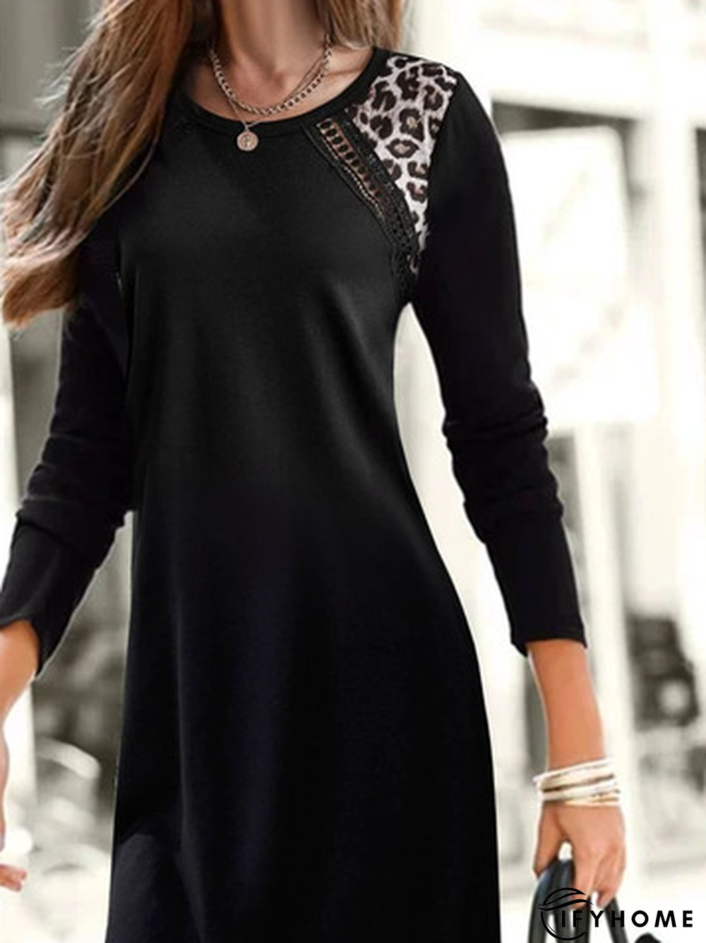 Hollow Out Patchwork lace Casual Leopard Printed Dress | IFYHOME