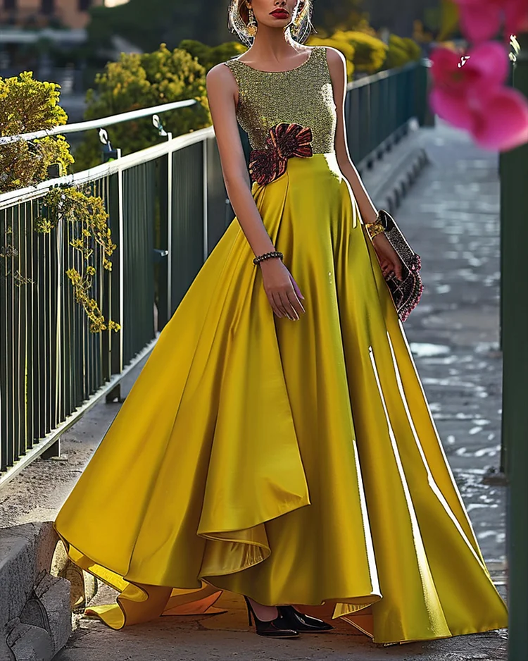 Women's Round Neck Sleeveless Sequin Dress