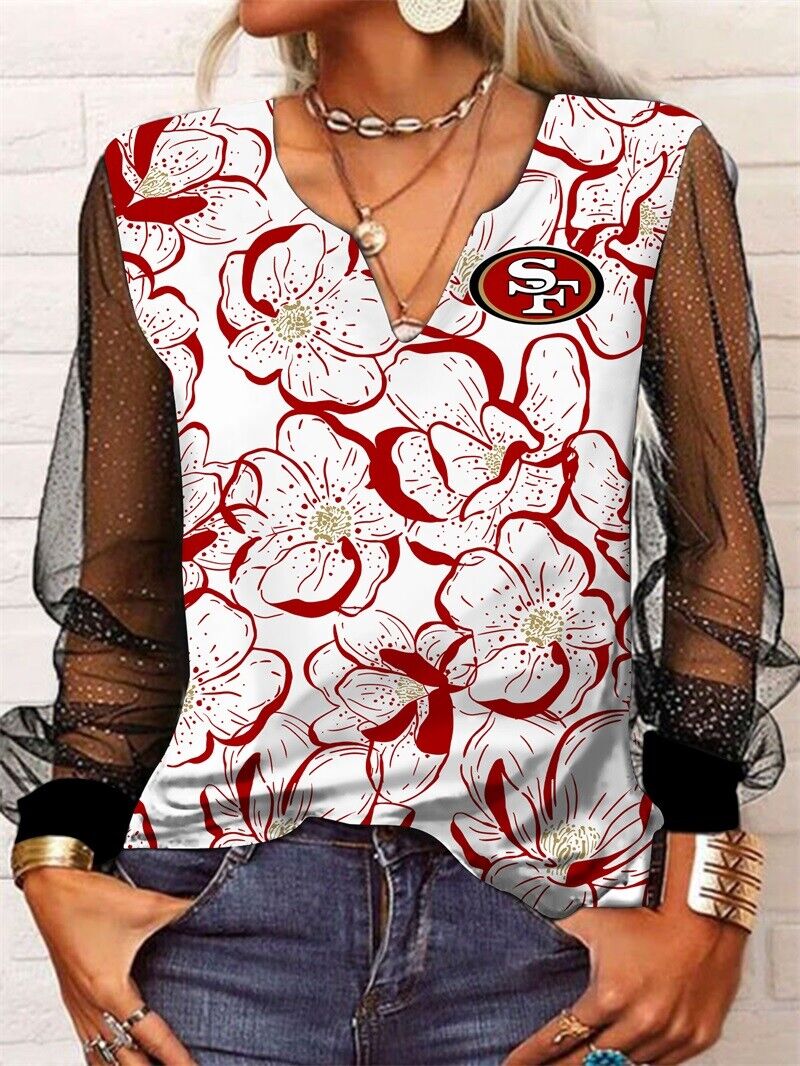San Francisco 49ers Long Sleeve V-neck Lace Shirt