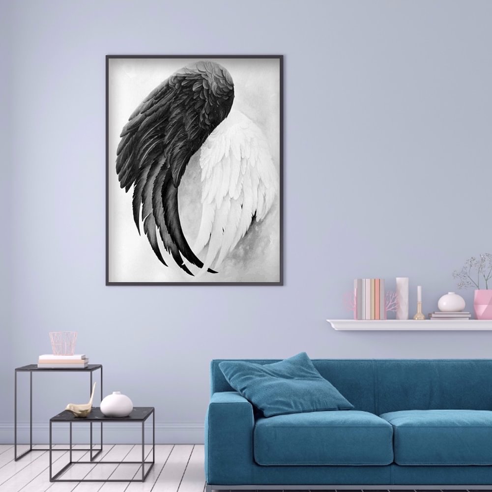 Diamond Painting Kit Black+White Wings Full Round Resin Rhinestone Picture