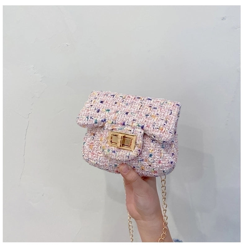 Girl’s Small Cotton And Linen Solid Color Fashion Square Flip Cover Crossbody Bag