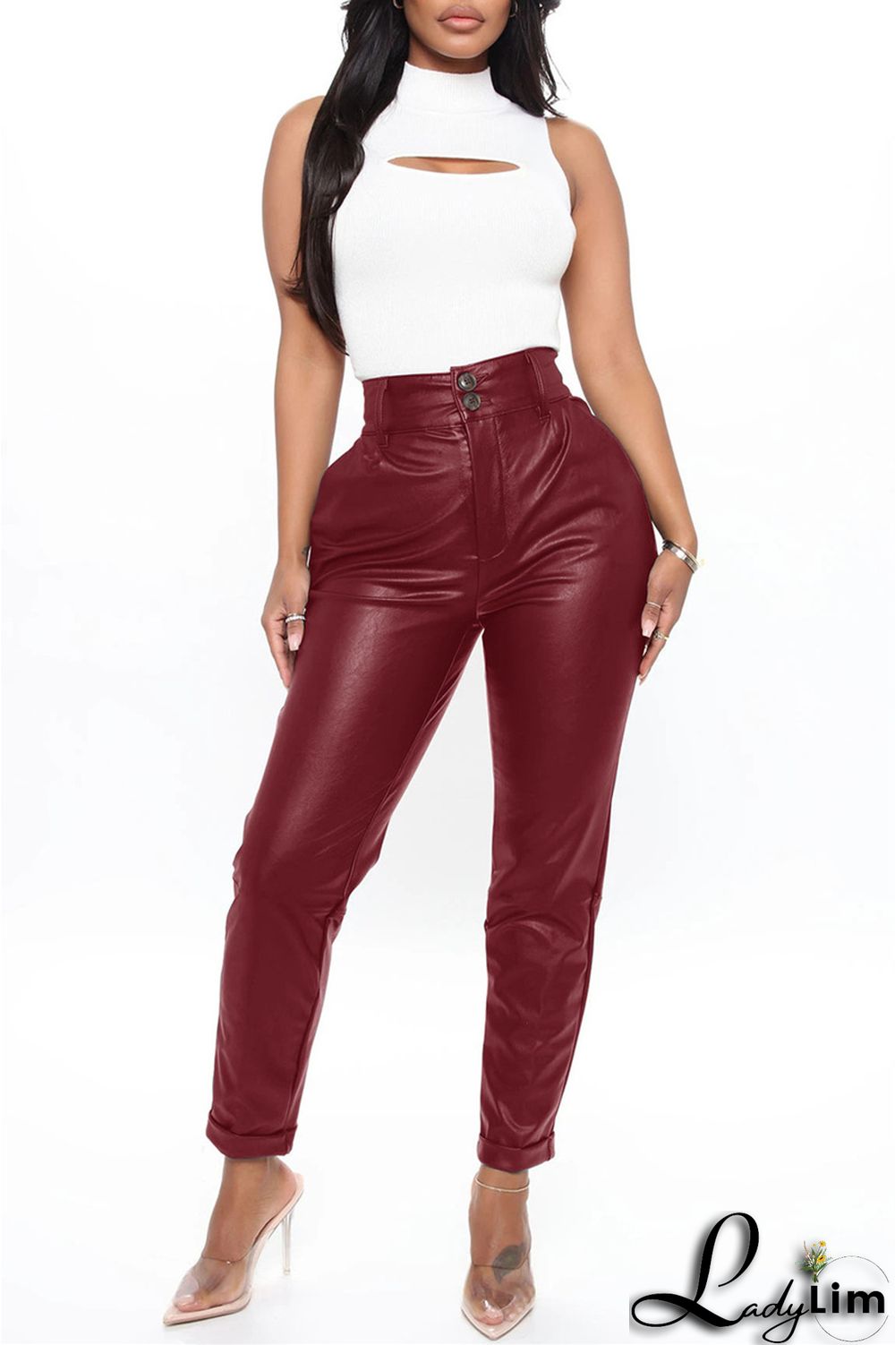 Black Fashion Casual Solid Split Joint Skinny High Waist Pencil Trousers