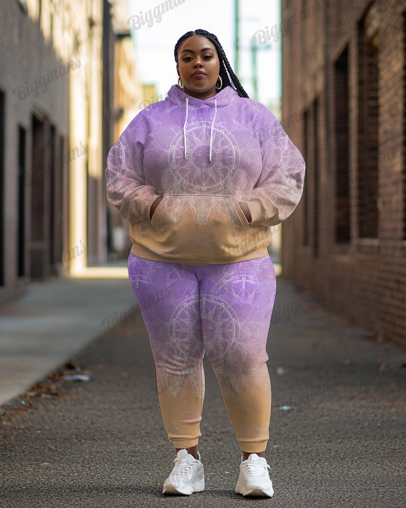 Women's Plus Size Purple Flowers Litha Hoodie Suit
