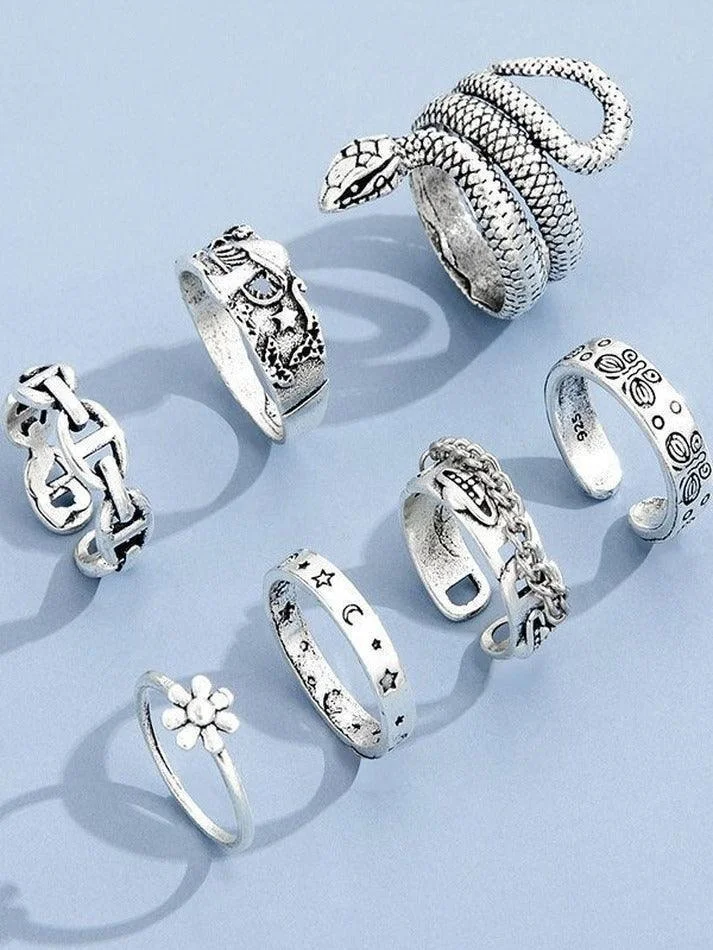 Brownm 7pcs Engraved Ring Set