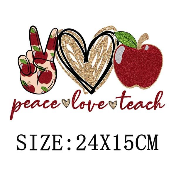 Peace Love Teach Thermal Sticker On T-shirt DIY Washable Patch On Clothes Funny Design Iron On Transfer For Hoodies Bag Applique