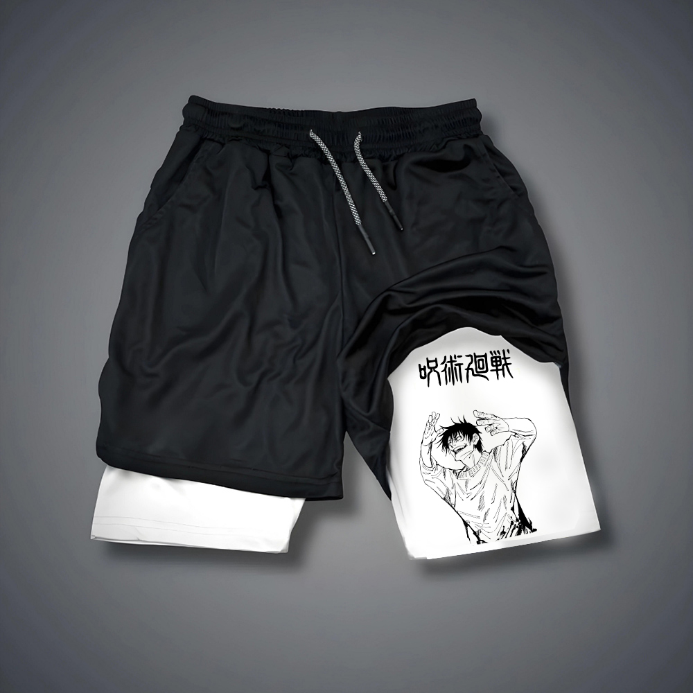 Men's Anime Print Double Layer Gym Shorts