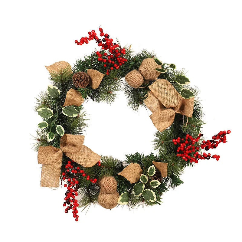 18'' Artificial Wreath With LED Light Pine Cone Christmas Garland For Front Door