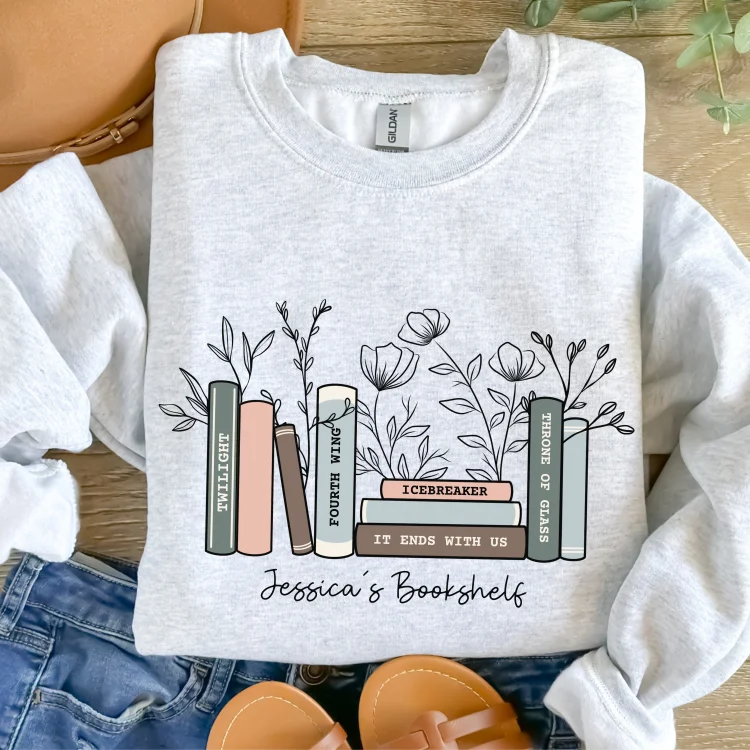Custom Bookshelf Sweatshirt, Book Lover Crewneck, Personalized Book Shirt, Gift for Book Reader, Book Club Shirt, Gift for Reader, Mather's day Gift