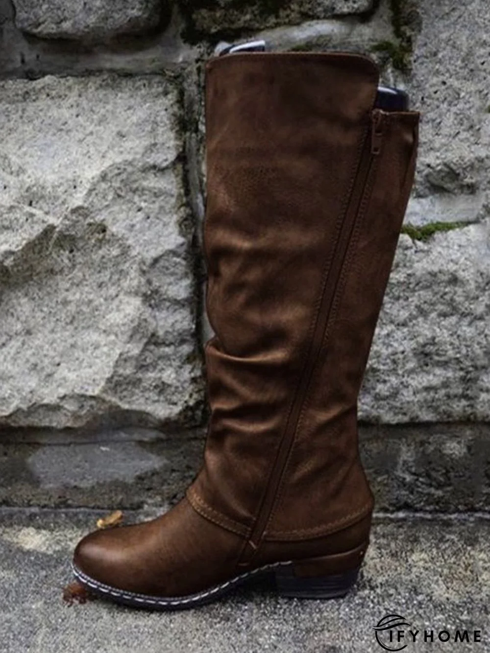 Vintage Casual Pleated Zip Riding Boots | IFYHOME
