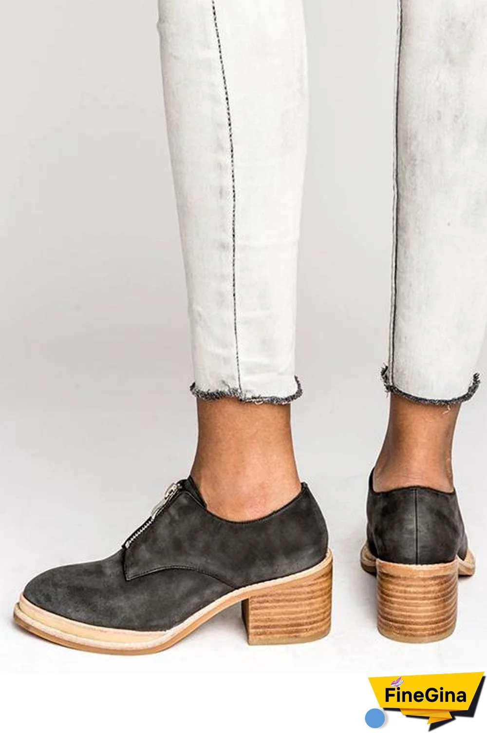 Zipper Mid Heel Pumps