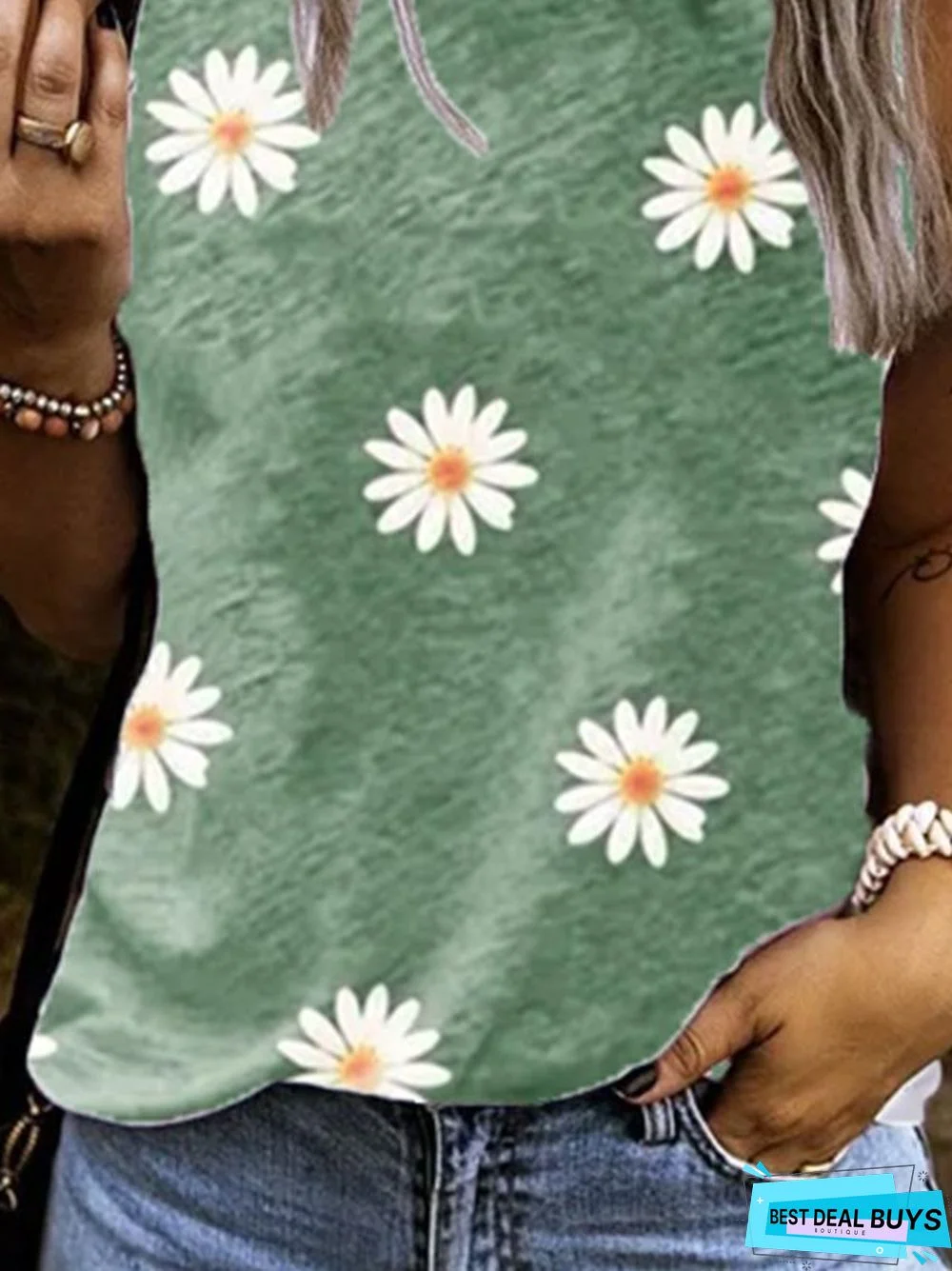 Crew Neck Sleeveless Floral-Print Casual Tops