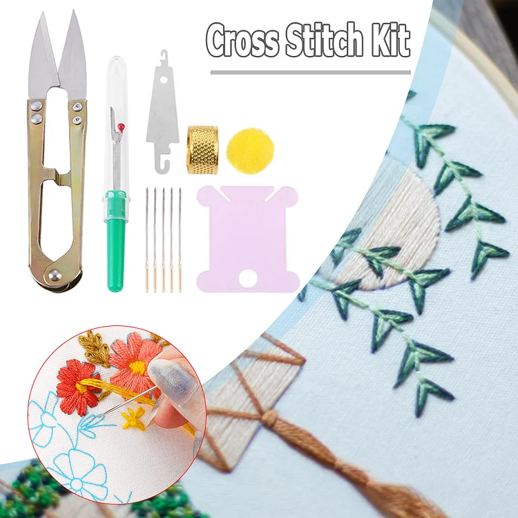 DIY Embroidery Needle Threads Scissors Thimble Cross Stitch Sewing Kit Set