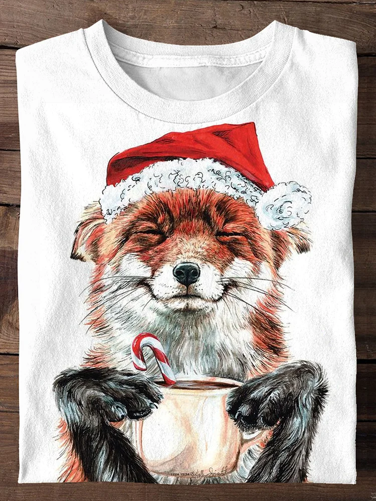 Christmas Fox Winter Art Print T-shirt