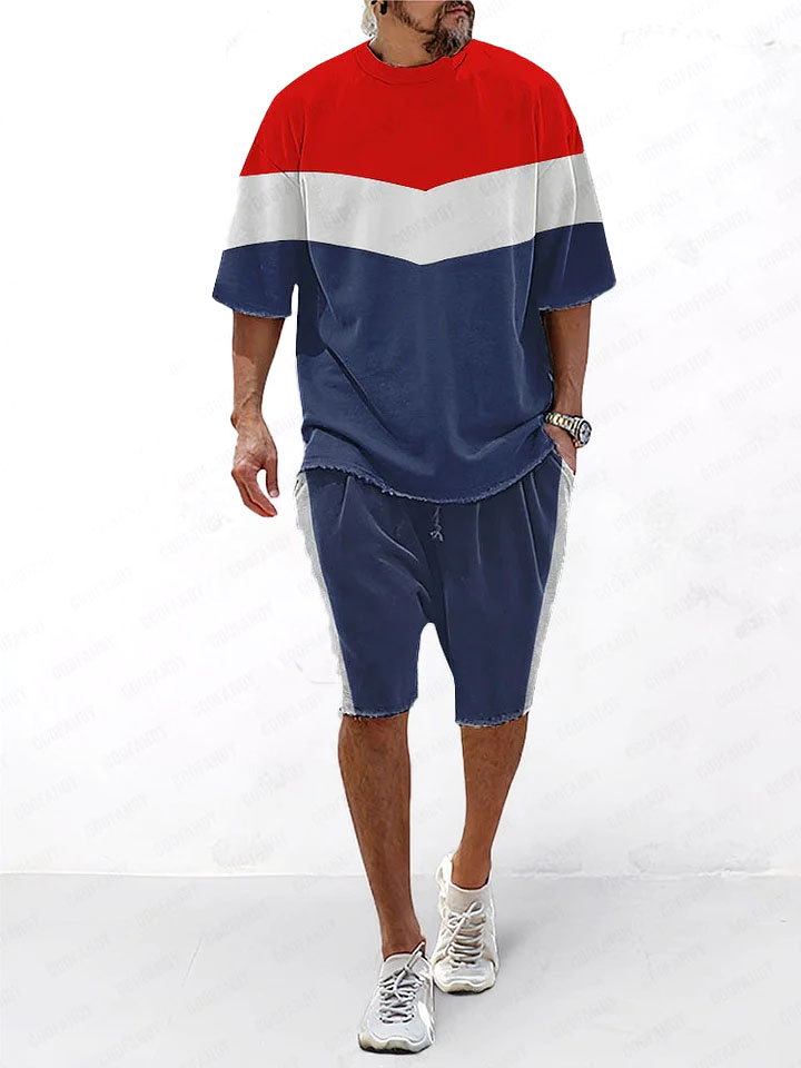Athleisure Tri-Color Loose T-Shirt Set