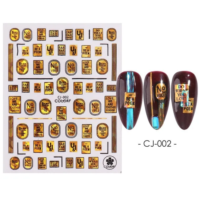 Nail Stickers Back Glue Golden English Alphabet Lines Designs Nail Decal Decoration Tips For Beauty Salons-Nail Inspo