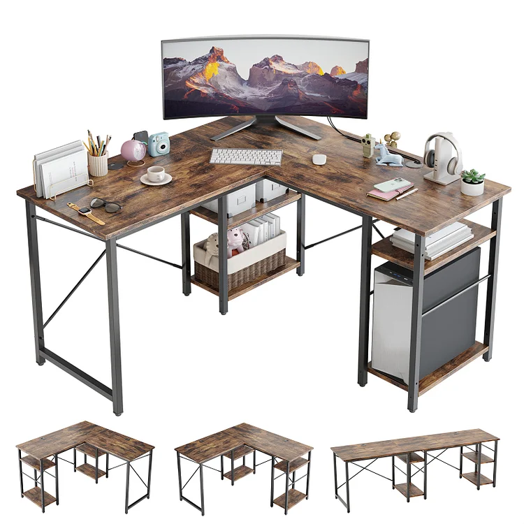 47''L-Shape Computer Desk with open shelves