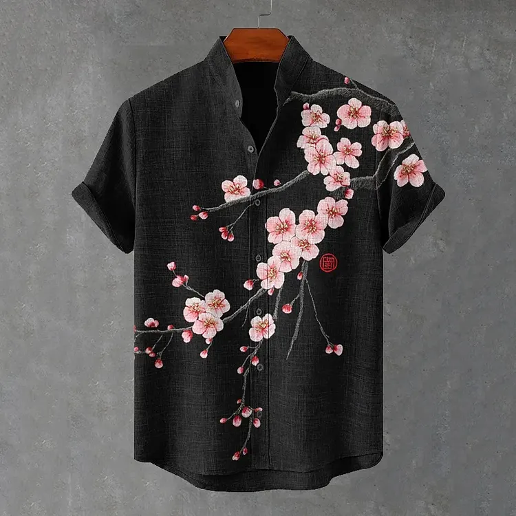 Men's Cherry Blossom Print Short Sleeve Shirt