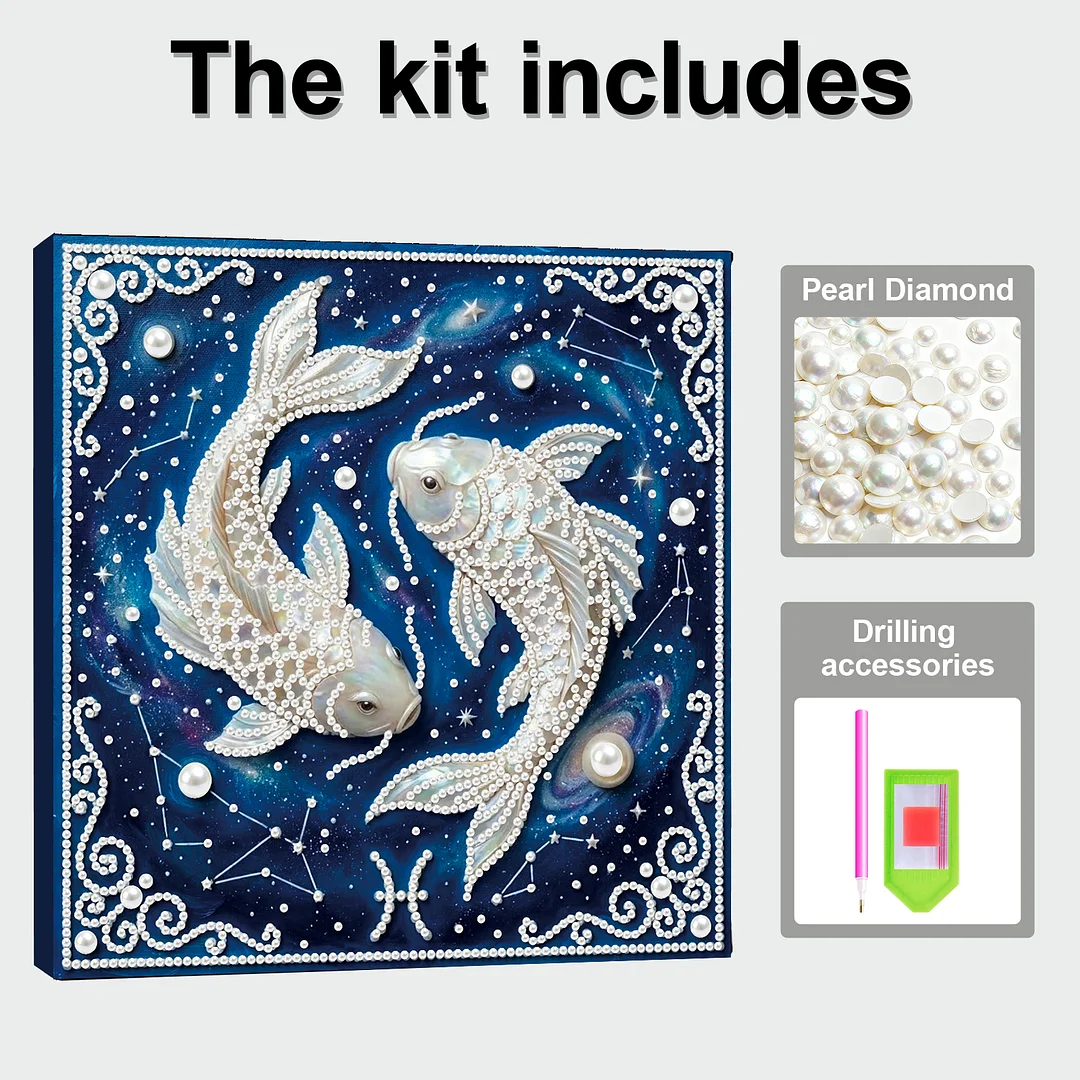 Pisces - DIY Pearl Diamond Art Kit With Frame 25*25cm