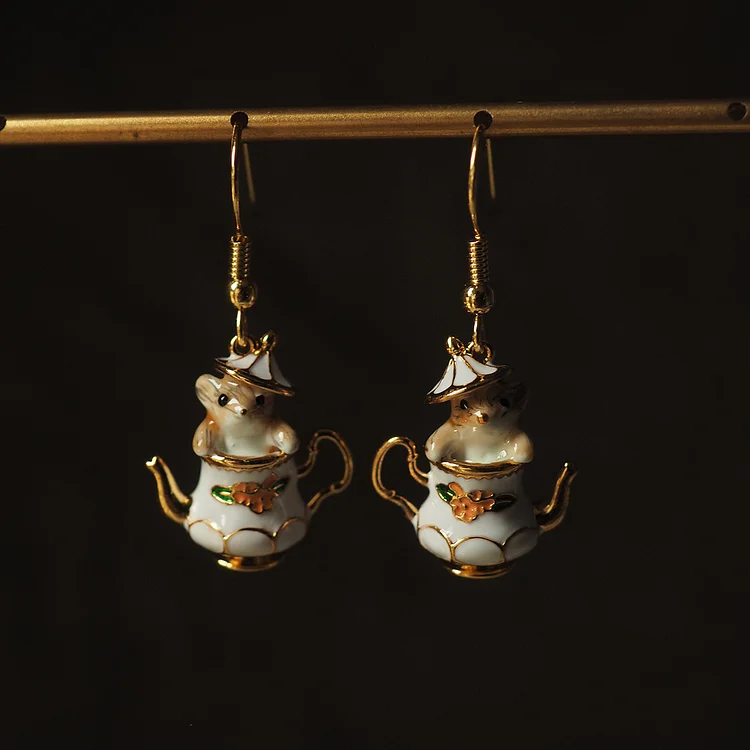 Cartoon Teacup Chipmunk Earrings Pendant
