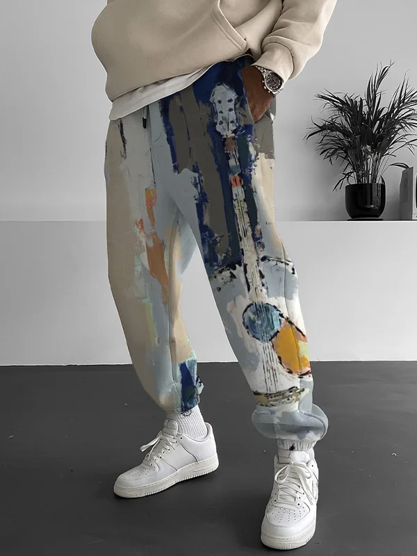 Men's Blues Music Oil Painting Print Casual Sweatpants