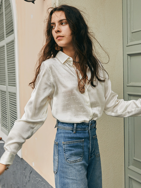 Pure White Jacquard Silk Shirt