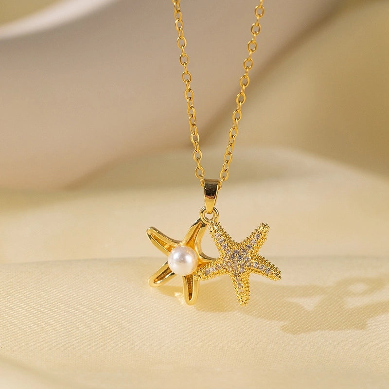 Sweet Minimalist Star Heart Shape Bow Knot Titanium Steel Zircon Plating Inlay Pendant Necklace