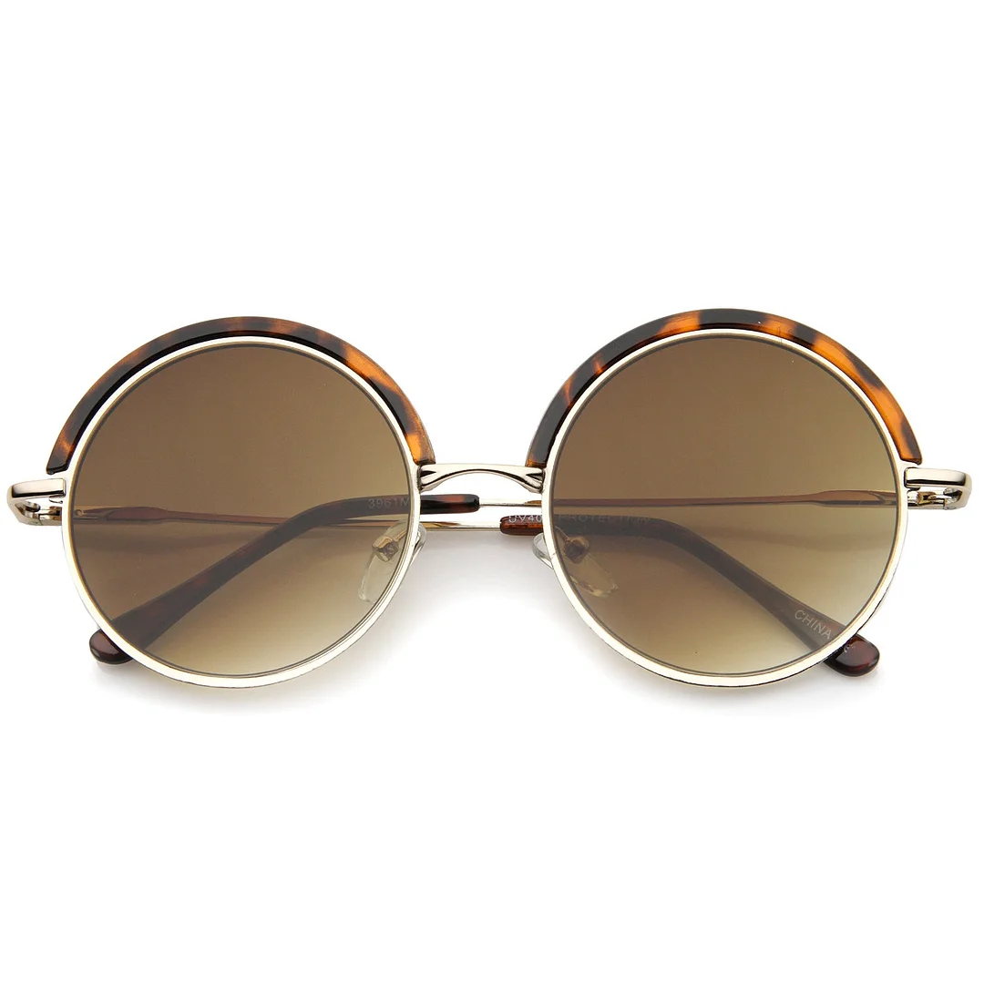 Retro Metal Frame Thin Temple Top Trim Flat Lens Round glasses 51mm