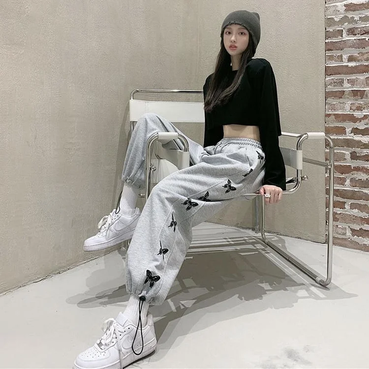Grey Sweatpants Loose-Fitting Leggings 2021 New Autumn/Winter Korean Version Of High-Waisted Casual Pants Show Thin Trousers Women Tide