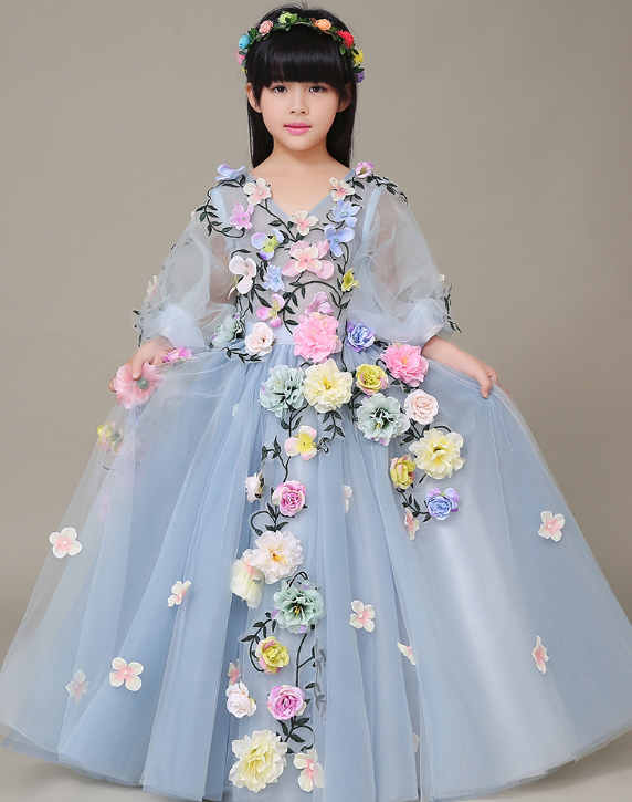 Long Children Wedding Flower Fairy Dresses Dancing Baby Anniversary Christening Dresses