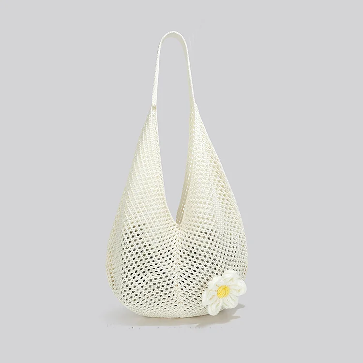 Lulusnow Handmade White Beach Summer Bag,Vintage Foldable Handbag for Travel Crochet Shoulder Bag  Minimalist Lifestyle