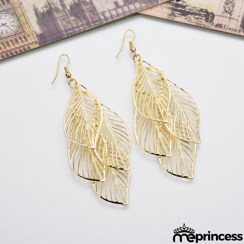 Leaf Design Gold Metal Detail Earring Set