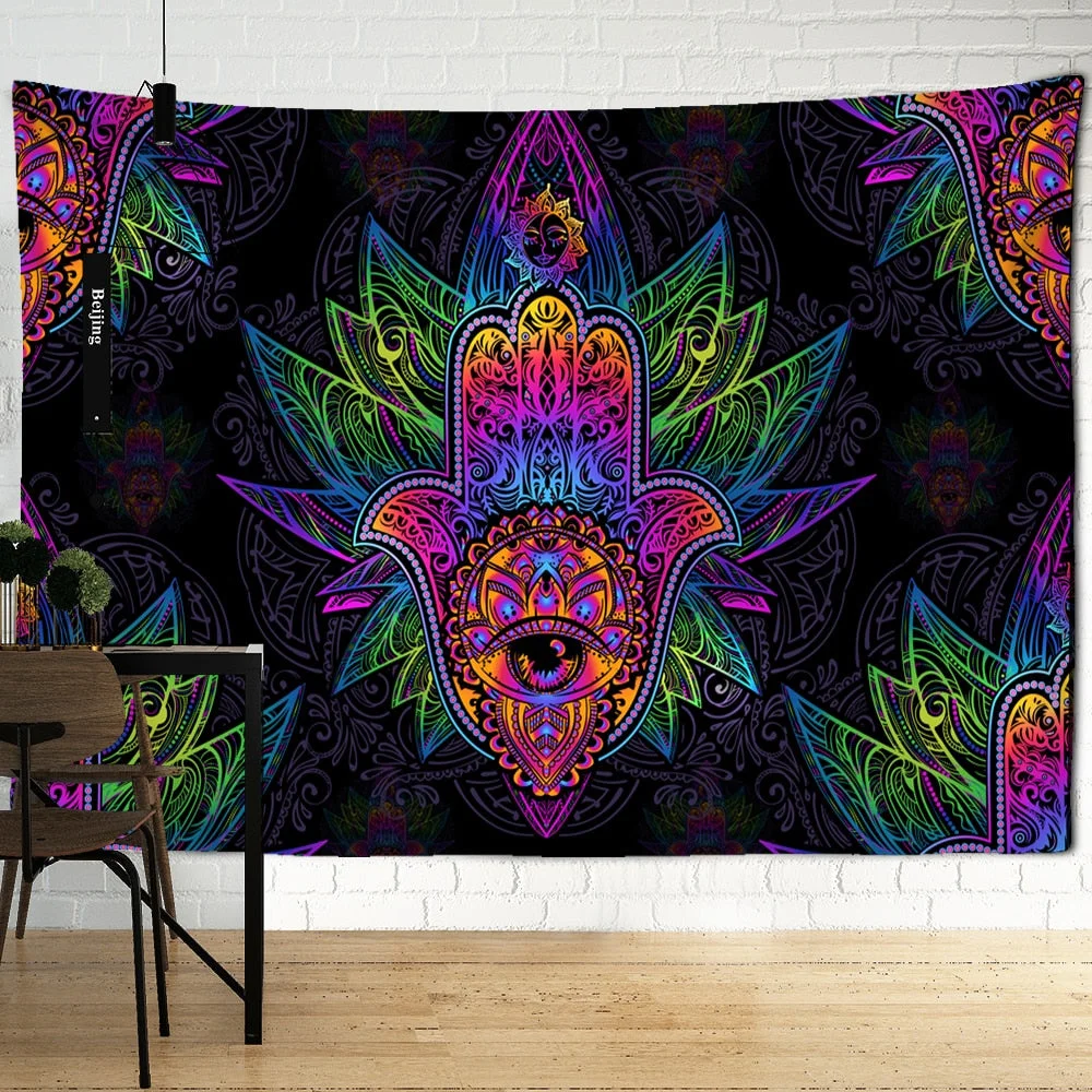 Indian Buddha Statue Meditation 7 Chakra Tapestry Wall Hanging Mandala Tapestries Wall Cloth Psychedelic Yoga Carpet Boho Decor