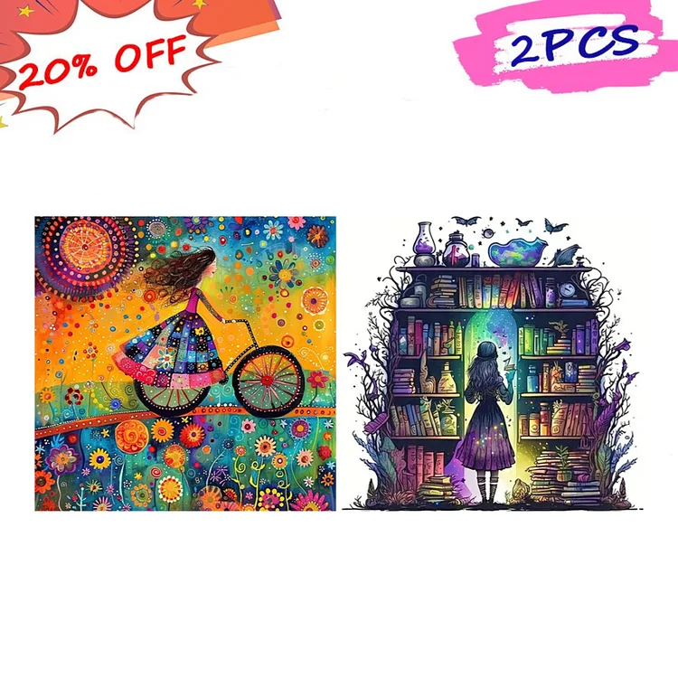 2pcs Girl Riding A Bicycle 40*40CM (Canvas) Full Round Drill Diamond Painting gbfke