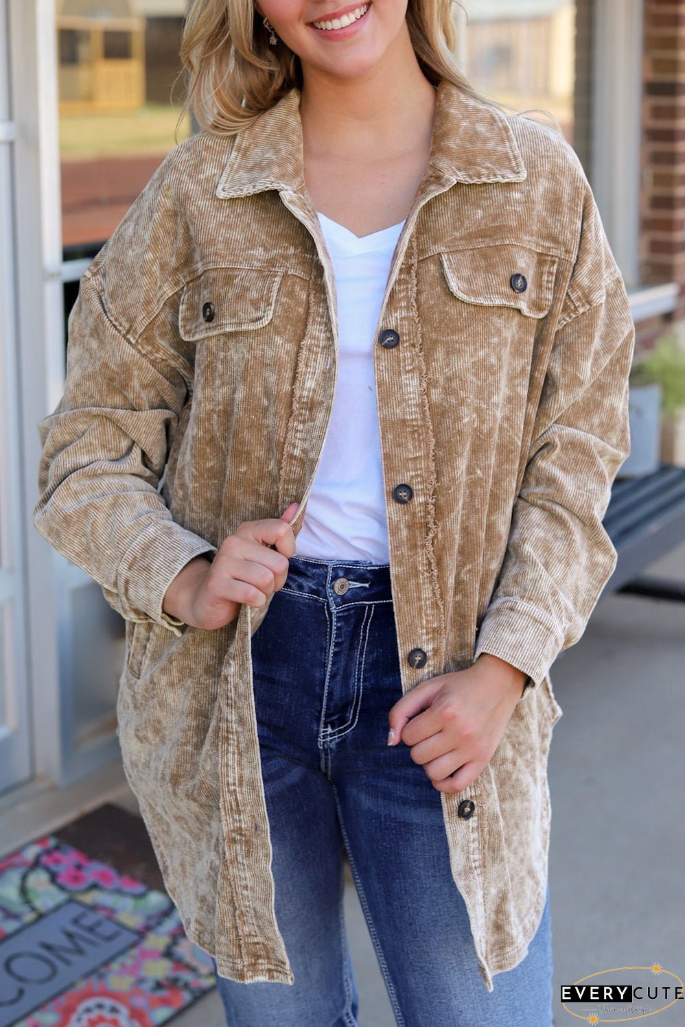 Fashionable Corduroy Jacket with Tassel