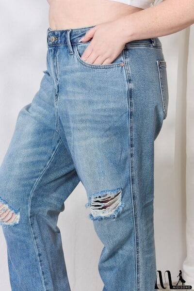 MidiSono - Judy Blue Full Size Distressed Raw Hem Straight Jeans
