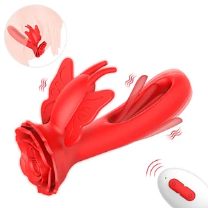 3-in-1 Rose Butterfly Flapping Vibrator: G-Spot and Clitoral Stimulator-Body Safe Silicone