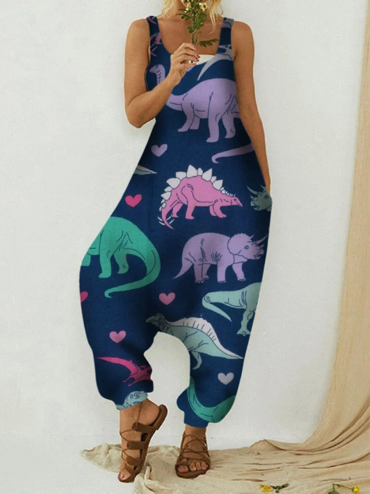 New Fashion Animal Print Sleeveless Jumpsuit Women Summer Elegant Sling Loose Playsuit Ladies Casual Harem Pants Romper Overalls